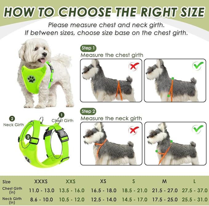 SlowTon Dog Seat Belt Harness for Car, Dog Car Harness Adjustable Mesh Breathable & Dog Seatbelt Safety Tether with Elastic Bungee for Small Medium Large Pets(Lime, Double Clip, XXXS)