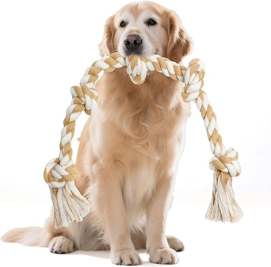YALAVA Large Dog Rope Toy for Aggressive Chewers, 3 Feet Heavy Duty 5 Knots Chew Toys for Teeth Cleaning, Cotton Rope Dog Tug Toy