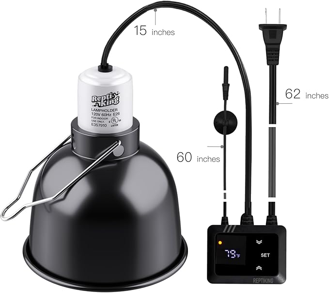 Reptile Heat Lamp Fixture with Dimming Thermostat - 5.5'' Light Dome with PID Thermostat, for Ceramic Heat Emitter & Basking Light Bulb, for Bearded Dragon, Snake, Tortoise, Lizard Tank Accessories