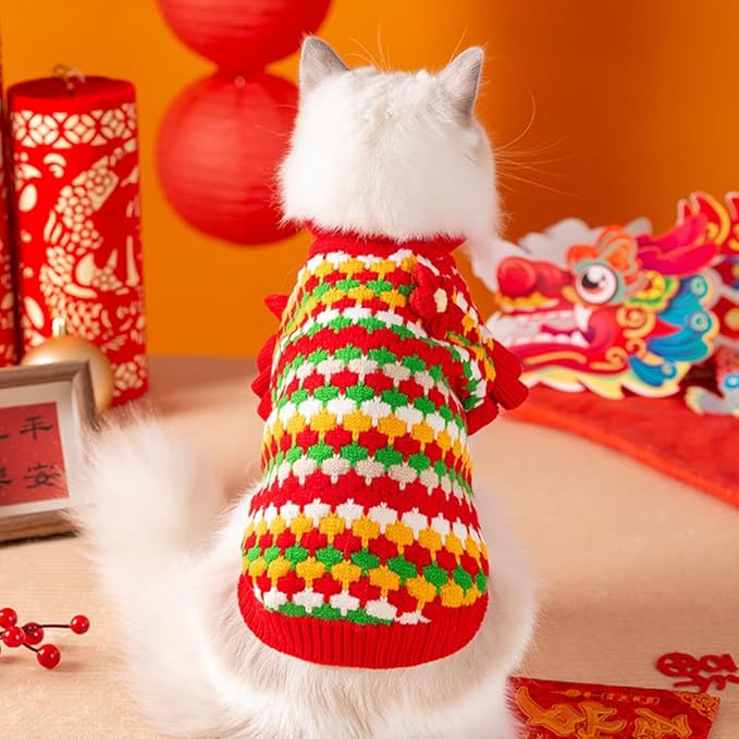 Small Dog Sweater, Knitted Tulip Cat Sweater, Warm Thick Holiday Puppy Clothes for Small Dog Girl,Cold Weather Outfit for Kitten Chihuahua Yorkie Teacup Dachshund Pug (Red, X-Small)