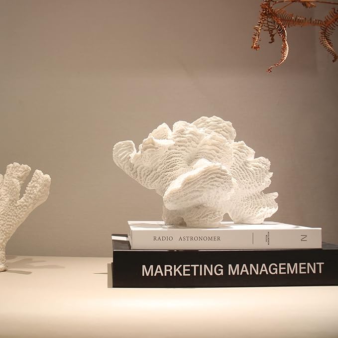 White Coral Statue - Faux Coral Decor Resin Sea Reef Sculpture Tabletop Decoration for Home and Coastal Living