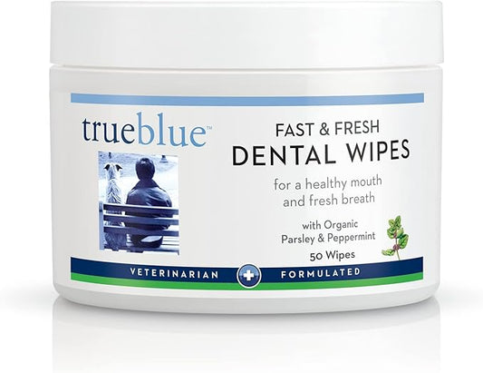 TrueBlue Parsley & Peppermint Fast and Fresh Dog Dental Wipes – Pre-Moistened Teeth Cleaning Pads - Non-Toxic, All-Natural Tooth Cleansing– 50 Count