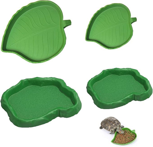 4pcs Leaf Reptile Food Water Bowl,Bowls Turtle Feeding Dishes,Tortoise Habitat Accessories Food and Water Feeder,for Tortoises, Lizards, Geckos and Other Reptiles 2 Sizes