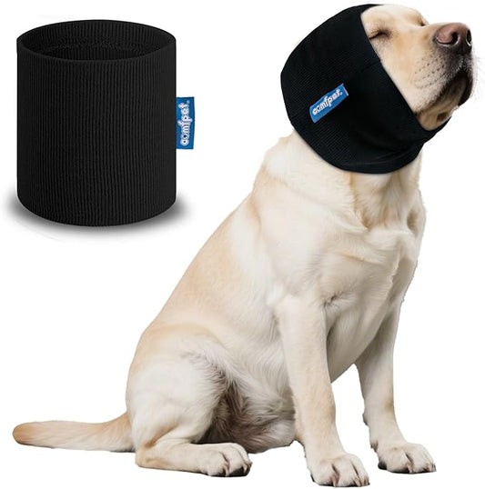 Ear Wraps for Dogs Cats, Dog Snood for Ear Hematoma, Pet Ear Muffs for Anxiety Relief Noise Canceling, Ear Cover The Grooming & Force Drying, Calming Dog Neck and Ear Warmer, Ear Care, Black S
