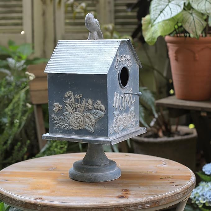 Vintage Rustic Bird Houses for Outside Metal Retro Bird Nest Box for Bluebird Wren Chickadee Hummingbird Sparrow Garden Patio Outdoors Unique Distressed Decoration Birdhouses