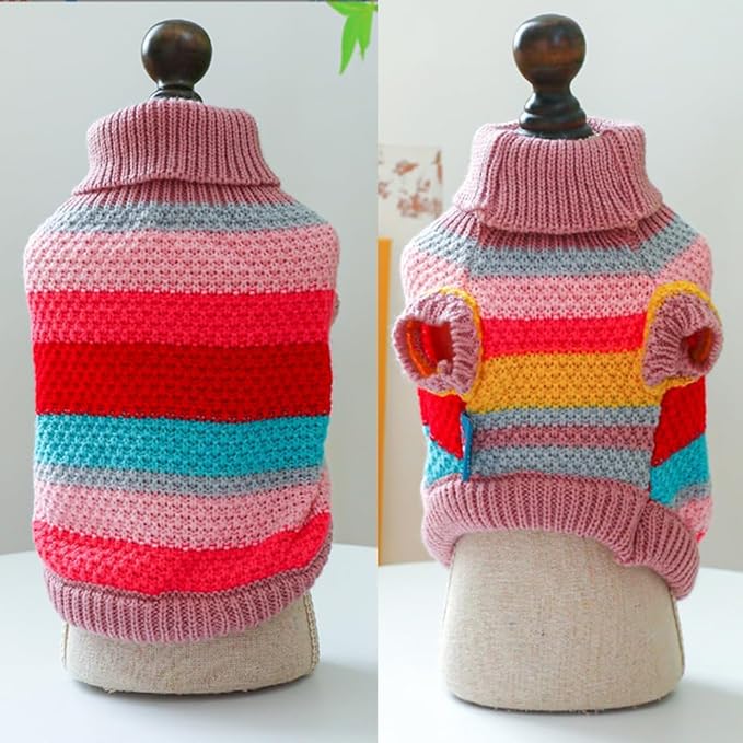 Rainbow Puppy Sweater for Small Dog Pullover Knitted Dog Sweatshirt Cable Cat Knitwear Warm Pet Clothes for Kitten Chihuahua Yorkie Toy Poodle XXS (Rainbow, X-Large)