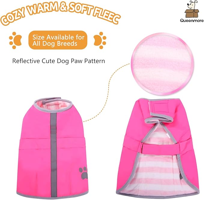 Queenmore Cold Weather Dog Coats Loft Reversible Winter Fleece Dog Vest Waterproof Pet Jacket Available in Extra Small, Small, Medium, Large Extra Large Sizes