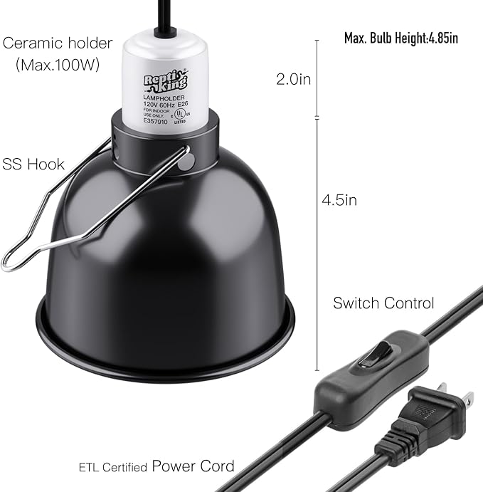 Reptile Light Fixture, 5.5'' Standard Dome for Reptile Basking Bulb Light/Heat Lamp/Ceramic Heat Emitter, 5.5 Inch Light Dome