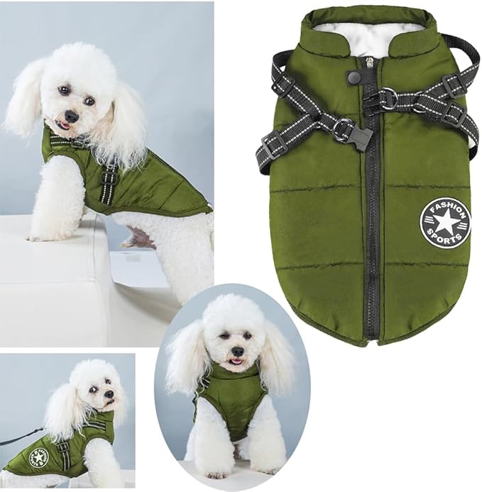 Aiboria Dog Jackets for Winter Windproof Waterproof 2 in 1 Outfit Cold Weather Coat Dog Vest Harness Puppy Winter Warm Jacket Small Green S