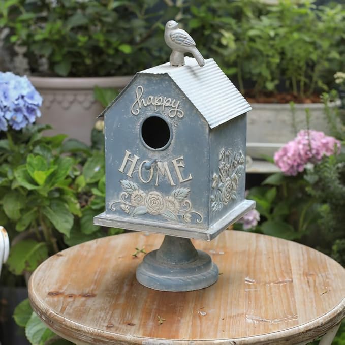 Vintage Rustic Bird Houses for Outside Metal Retro Bird Nest Box for Bluebird Wren Chickadee Hummingbird Sparrow Garden Patio Outdoors Unique Distressed Decoration Birdhouses