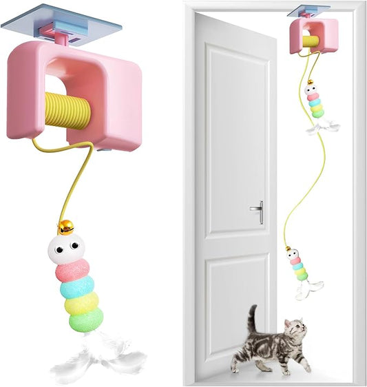 Cat Toy Interactive Kitten Chasing Game, Rechargeable Kitten Chaser, Enrichment Stimulation Toys, Automatic Play Chase Exercise Feather Toys for Bored Indoor Adult & Kitten Cats (Pink)