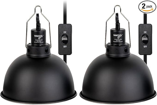 Reptile Light Fixture 2 Pack, 8.5 in Deep Dome Reptile Heat Lamp Fixture, Optical Reflection Terrarium Light Fixture for Reptile UVB UVA Heat Basking Bulbs, Separate Switch & Hook