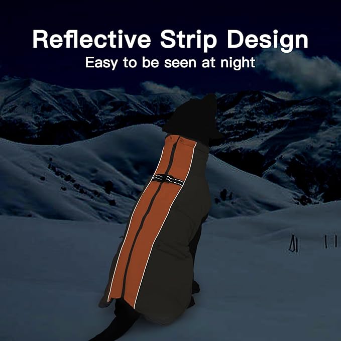 Dog Winter Jacket - Large, Warm Zip Up Snowsuit Dog Harness Vest, Reflective, Water-Resistant, Orange-Gray