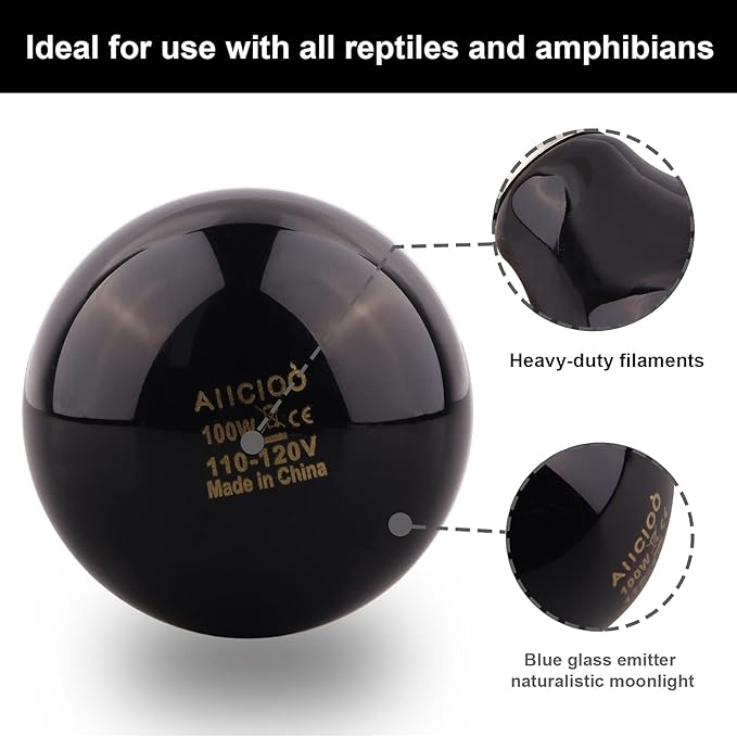 Aiicioo Reptile Heat Lamp - 100 Watt Reptile Night Heat Bulb Terrarium Moon-Like Light Bulbs for Reptiles Bearded Dragon Gecko Snake Turtle Lizard Tank