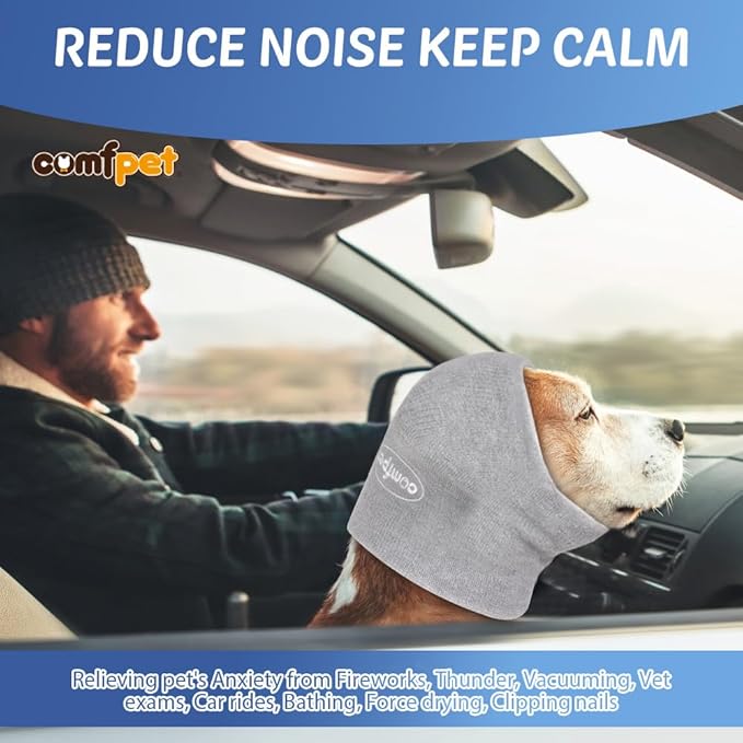 Thickened Ear Wraps for Dogs, Dog Snood for Ear Hematoma, Pet Ear Muffs for Anxiety Relief Noise Bath, Ear Cover The Grooming & Force Drying, Calming Dog Neck and Ear Warmer, Ear Care(Gray, L)
