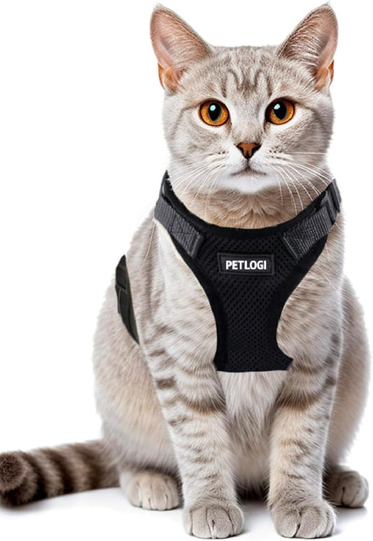 Cat Harness Escape Proof with Leash for Walking, Travel Vest Soft Chest Support, Adjustable Size, Escape Proof Soft Adjustable Vest Harnesses, Breathable, Kittens, Small Dogs (美/背縄/黒1/XS)