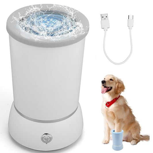Automatic Dog Cleaner Washer and Massager, Electric Pet Foot Paws Washer for Dogs Cats, USB Portable Dog Feet Cleaner Cup for Medium to Large Dogs, Pet Grooming Supplies(White)