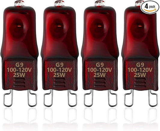 G9 Red Heat Lamp Bulbs for Reptiles 25W 4Pack,Mini Night Halogen Light Bulbs,Dimmable Infrared Heat Light for Tortoise,Turtle,Gecko,Bearded Dragon,Lizard Tank