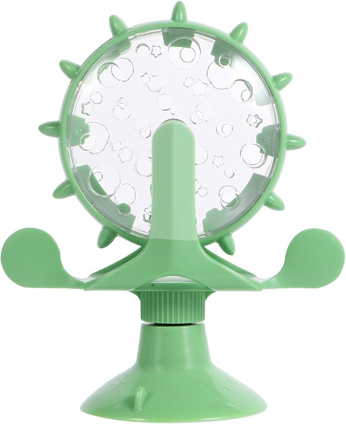 iplusmile Cat Food Leakage Toy, Interactive Windmill Game Cat Puzzle Food Treat Dispensing Toy with Suction Cup for Kitten Puppy Slow Feeder Snacks, Green