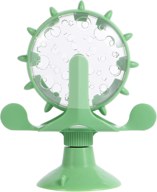 iplusmile Cat Food Leakage Toy, Interactive Windmill Game Cat Puzzle Food Treat Dispensing Toy with Suction Cup for Kitten Puppy Slow Feeder Snacks, Green