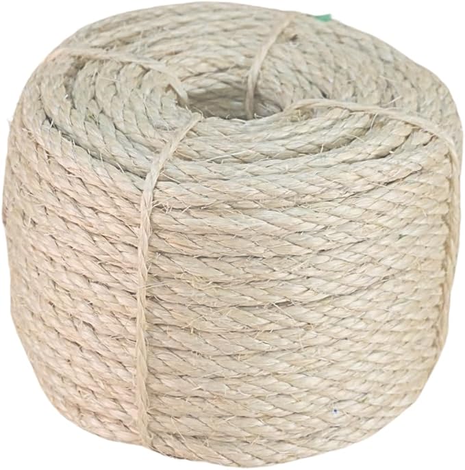 Premium Brazilian Sisal Rope, Natural Fiber 100% Sisal, Ultra Durable, Chemical-Free, Ideal for DIY, Cats, Scratching Post Replacement, Home Decor, Garden, Crafting (5/16” 100 ft / 8mm 30m)