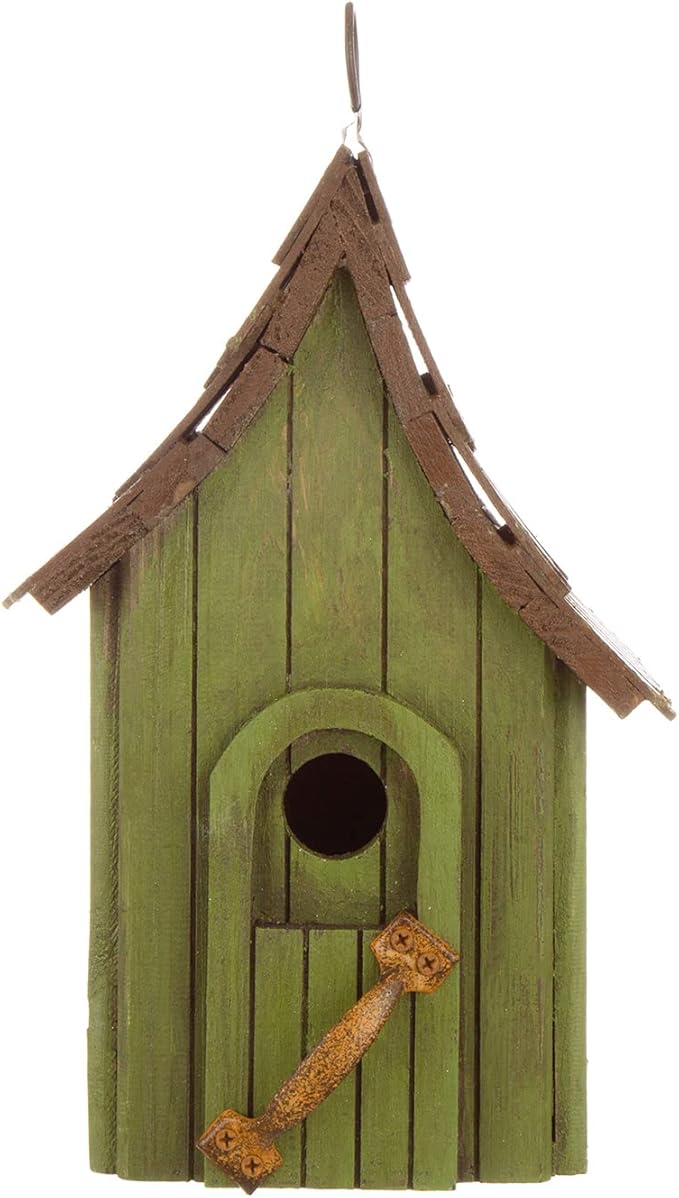 Glitzhome Birdhouses for Outdoors, Hand Painted Garden Hanging Wooden Bird House with Single Roof for Outside, Country Cottages for Bluebird Swallow Sparrow Hummingbird Finch Cardinals Cedar, Green