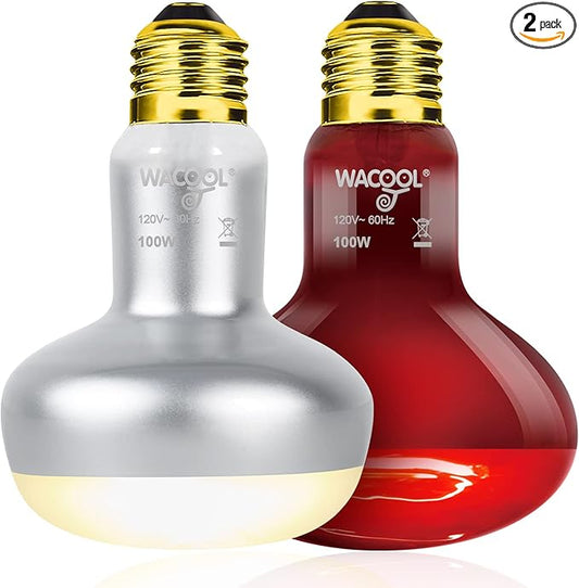 WACOOL 2Pack 100W Reptile Heat Lamp Day & Night Kit, Nature Simulated Basking Daylight & Nightlight Heat Lamp Bulbs for Reptiles & Amphibians, UVA Heat Lamp for Bearded Dragon Gecko Turtle Lizard
