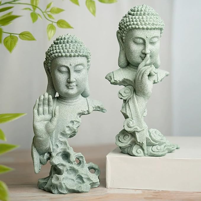 livelyfish Meditating Buddha Statue Zen Garden Statues Sandstone Thinker Buddha Sculpture Figurine for Fish Tank Aquarium Home Decorations, Gift (A)