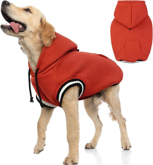 FUAMEY Dog Hoodie,Winter Dog Fleece Sweaters Pet Warm Sweatshirt Pet Pullover Dog Clothes with Pocket Soft Warm Christmas Outfit Puppy Vest with Leash Hole for Small Medium Large Dogs Red XL