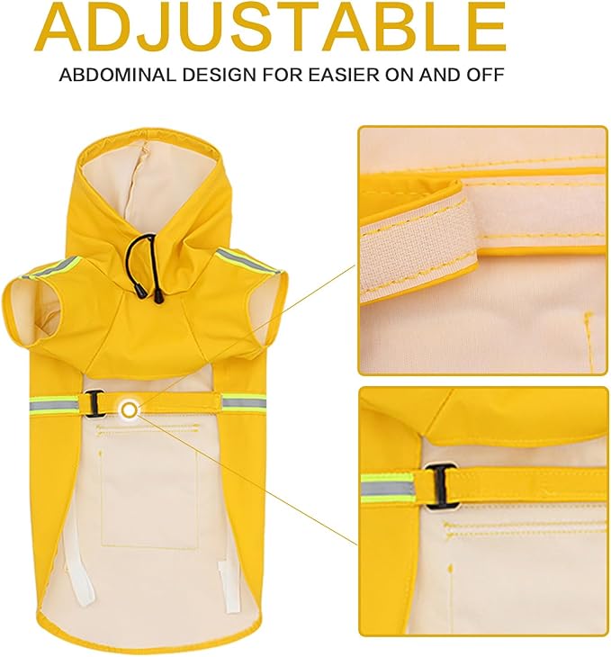 Dog Raincoats Hooded, Waterproof Slicker Rain Poncho Jacket for Medium and Large Dog, with Reflective Strip