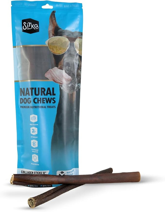 Sitka Farms Collagen Stick for Dogs 12 Inch - 5 Count - Collagen Chews for Dogs - Bully Stick & Rawhide Alternative Dog Chews Long Lasting - Supports Healthy Joints, Skin & Coat - Single Ingredient