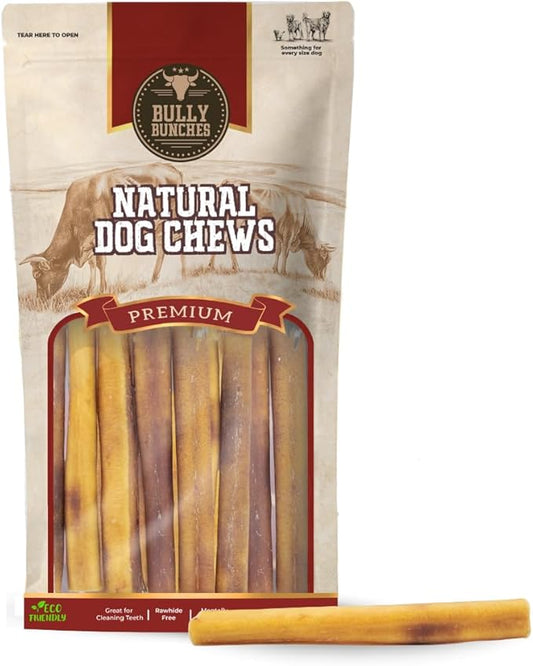 Bully Bunches Premium 6 Inch Thick Odor-Free Bully Sticks for Small & Medium Dogs - Long Lasting Chews for Oral Care- All Natural & Single Ingredient, 100% Beef Dog Treat, Rawhide Free (10 Pk)
