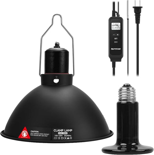 8.5-Inch Day/Night Thermostatic Reptile Heat Lamp with 150W Ceramic Heat Emitter (Non-Light Emitting) - Heat Lamp Temperature Controller for Bearded Dragons, Snakes & Lizard, E26