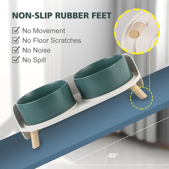 Elevated Ceramic Dog Bowl Set - Double Dog Feeding Bowls with Stand Splash Proof - Raised Dishes for Food and Water - Ideal for Small to Medium Dogs - 2 x 850 ml - 28.74 oz