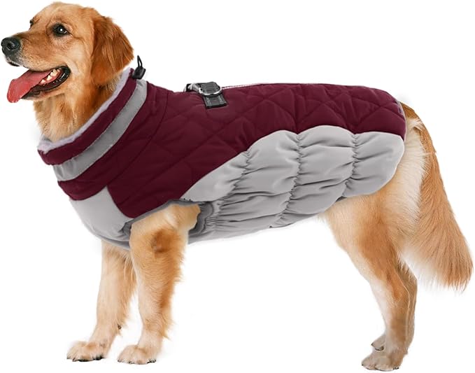 Lelepet Dog Coat Warm Dog Winter Coat Waterproof Dogs Jacket with Harness Built in Reflective Pet Fleece Vest Zip-Up Cold Weather Coats for Extra Large Dogs Turtleneck & Windproof Coats Great Dane 3XL