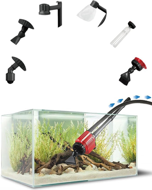 28W Electric Aquarium Vacuum Gravel Cleaner, 6 in 1 Automatic Fish Tank Vacuum Cleaner, 1800L/H Flow, Suction Pollution, Sand Washing, Water Exchange, Oxygenation, Filtration, Rain Shower