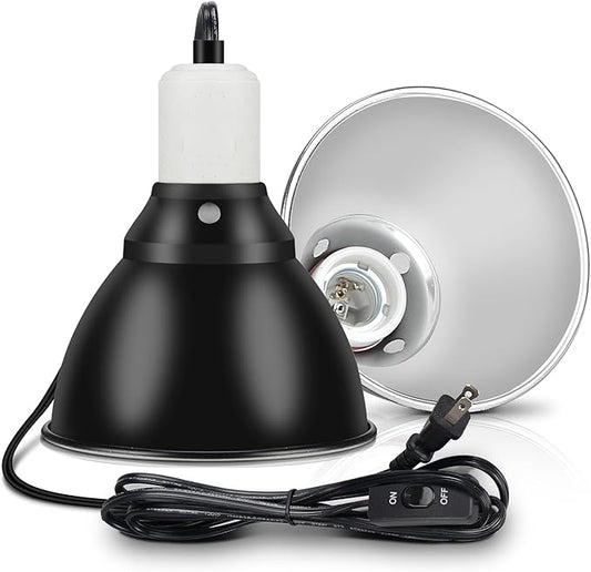 Reptile Lamp Bulb Fixture 5.5 Inch Deep Dome with Switch - Ideal for 60W/75W/100W/150W Heat Lamp Bulbs, Compatible with All E26 UVA/UVB/Basking Heat Bulbs, Supports Up to 150 Watts