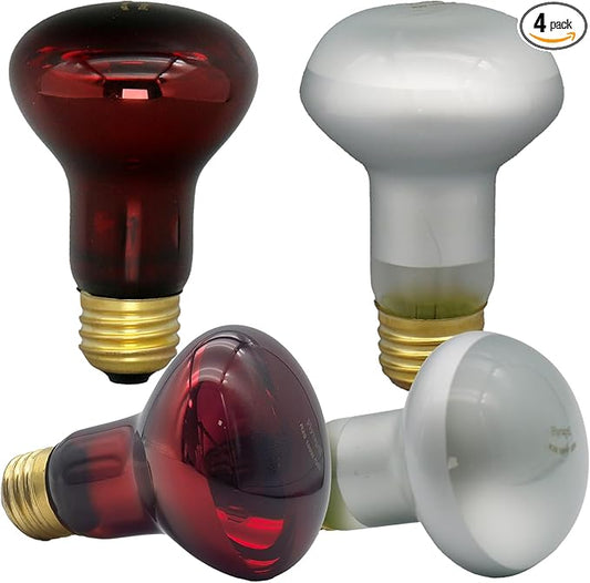 Reptile Heat Lamp Bulb 100 Watt, Day Time & Night Basking Spot Light Combo Pack, Amphibians Infrared Red Heat Light Bulb and Daylight Heating Lamp for Bearded Dragon, Leopard Gecko, Chicken, 4 Pack