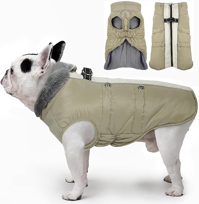 Dog Coat for Large Dogs, Dog Winter Jacket-X Large Warm Zip Up Snowsuit Dog Harness Vest Reflective Water-Resistant Dog Coat Dog Snow Jacket for Large Dogs Beagle, Corgi, Apricot