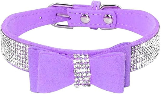 Cute Dog Collar with Bling Rhinestone, Fancy Crystal Diamond Glitter Pretty Jewel Soft Cat Collars for Small Medium Large Breed Dogs Girl Female Pet Puppy Kitten Terrier (XS, Purple1)