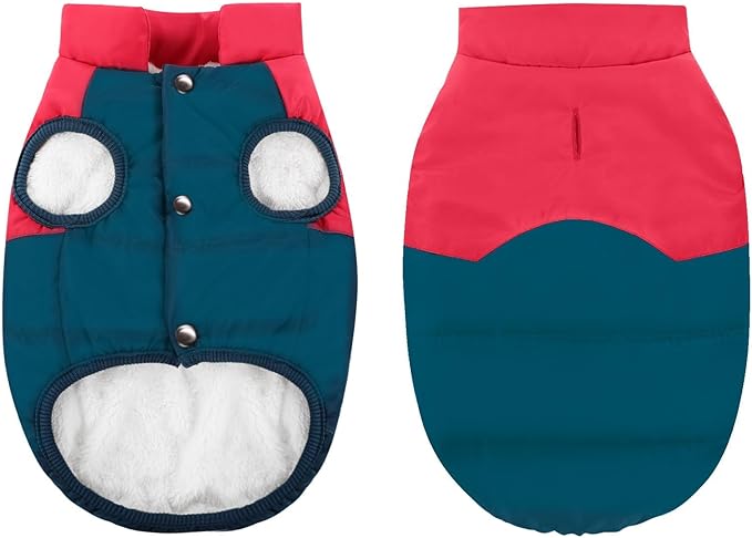 ASENKU Dog Winter Coat - Waterproof Windproof Dog Jacket, Warm Snowproof Doggie Puffer Vest for Cold Weather, Lightweight Snow Coats for Small Medium Large Dogs (Red&Navy, M)