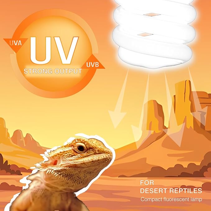 MRREPTILE UVB Reptile Lamp Light, 24W 10.0 UVB Bulb Light for Reptiles, UVA UVB Reptile Light, Desert Reptiles UVB Lamp for Bearded Dragon