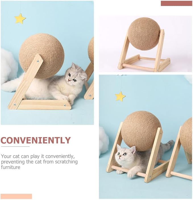 balacoo Cat Scratching Ball: Sisal Scratcher Toy, Interactive Grinding Claw Ball, Rotatable Exercise Wheel to Toy for Small Cats
