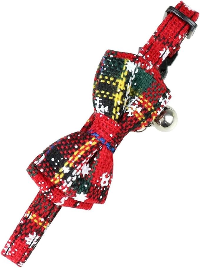 Joytale Upgraded Christmas Cat Collar with Bells, Breakaway Cat Collars with Bow Tie, 1 Pack Girl Boy Safety Plaid Kitten Collars, Christmas Red