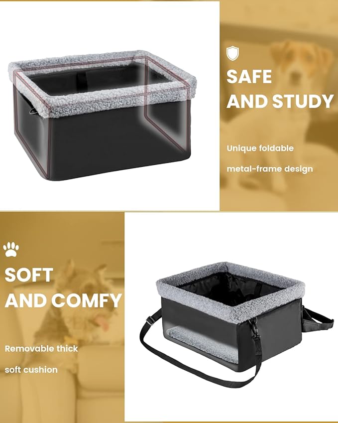 Dog Car Seats for Small Dogs, Upgrade Dog Booster Seat with Metal Frame Construction with Double-Layer Oxford, Perfect for Small Pets,L-UP TO 10LBS