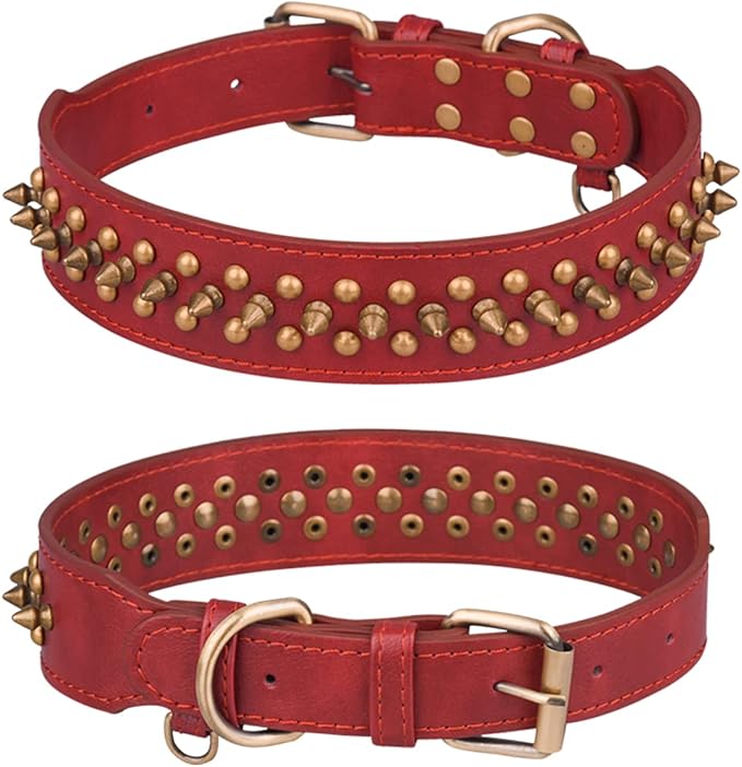 Spiked Dog Collar, Mushrooms Rivet Studded Adjustable Pu Leather Pet Collars for Cats Puppy Dogs (M, Red1)