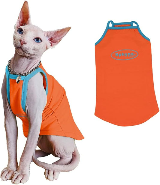 Sphynx Cat Shirt, Breathable Stretchy Cat Summer Vest, Soft Hairless Cats Shirt, Sleeveless Tanktop for Cats Only (Orange, S (2-3.5lbs))