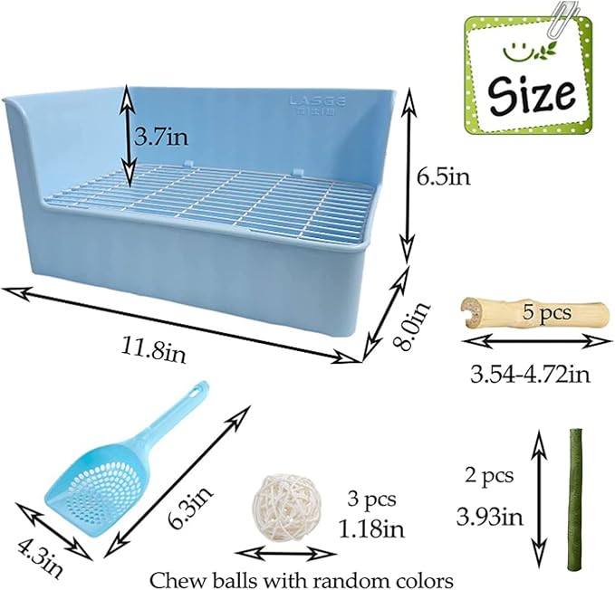 Tfwadmx Rabbit Litter Box Toilet Bunny Corner Litter Pan Pet Toilet Potty Trainer with Scoop Rabbit Chew Toys for Guinea Pigs Galesaur Chinchilla Ferret Small Animal (Blue)