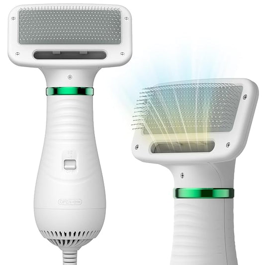 Dog Hair Dryer, 2-in-1 Dog Blow Dryer with Slicker Brush, 300W Pet Hair Dryer for Small and Medium-Sized Dogs and Cats, Dog Grooming Dryer Portable ＆ Adjustable Temperature