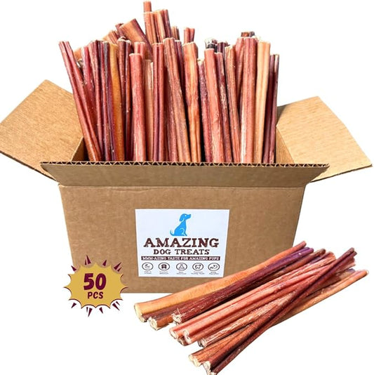 Amazing Dog Treats - 12 Inch Medium Size Bully Sticks (50 Count) - Bulk Bully Sticks for Dogs - No Hide Bully Stick Dog Bones